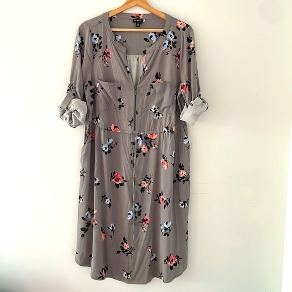 Torrid Floral Challis Zip Front Drawstring Shirt Dress Longsleeves Medium 10 - Picture 2 of 7